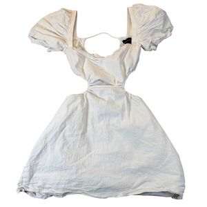 White Fox Boutique Mini Dress Womens Small White Puff Sleeve Cutout Open Back
